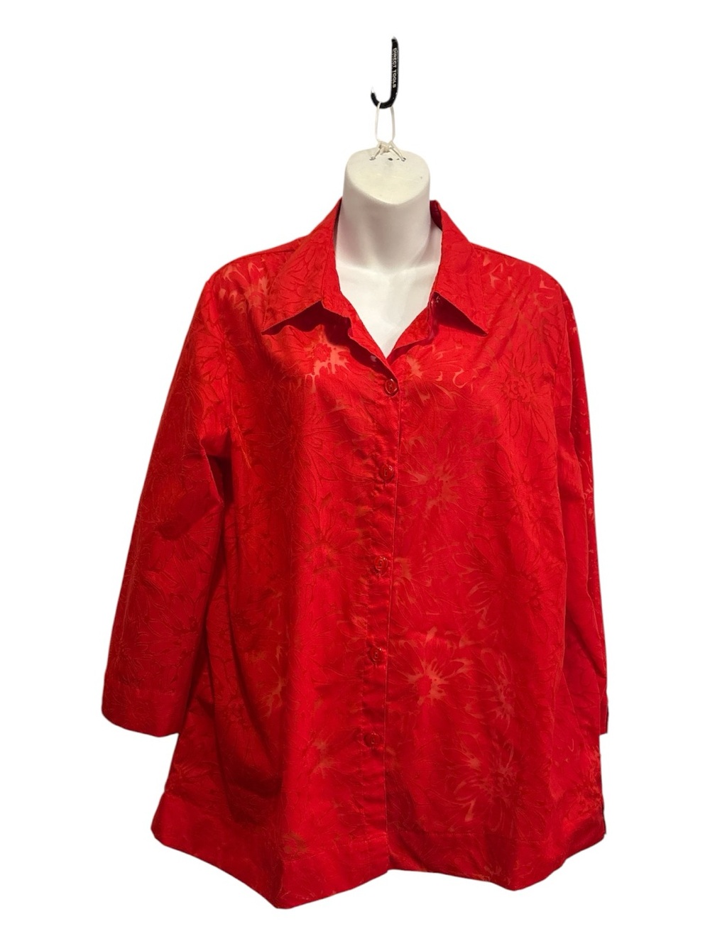 Sag Harbor Red Button-Front Floral Jacquard semi sheer Shirt size XL